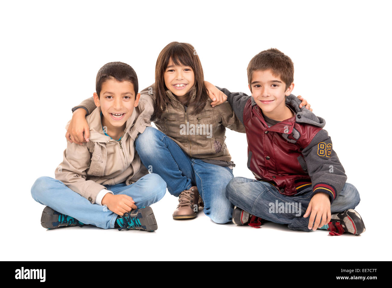 Gruppe von Kindern posiert isoliert in weiß Stockfoto