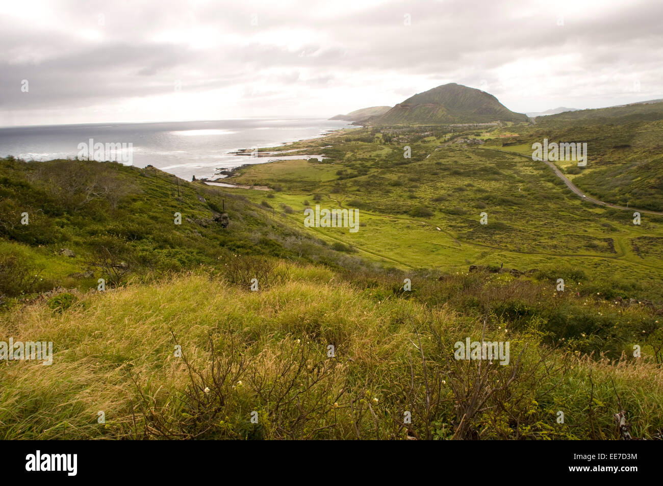 Makapu Punkt mit Meerblick. O'ahu.hu. Hawaii. Makapuu Beach, Sea Life Park und ozeanischen Instituts Pier, Kalanianaole Highway, Waim Stockfoto