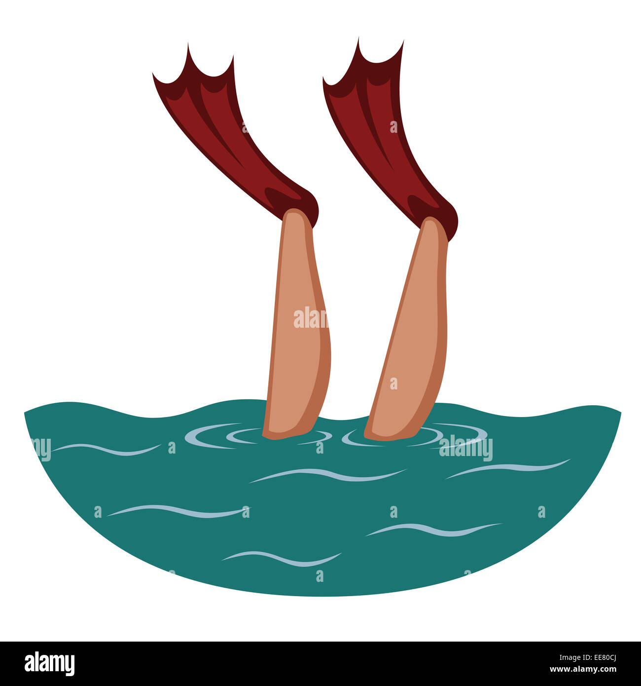 Flossen bis! -Kunst bunten Cartoon-Stil mit einem Tauchen Mann in flossen Stockfoto