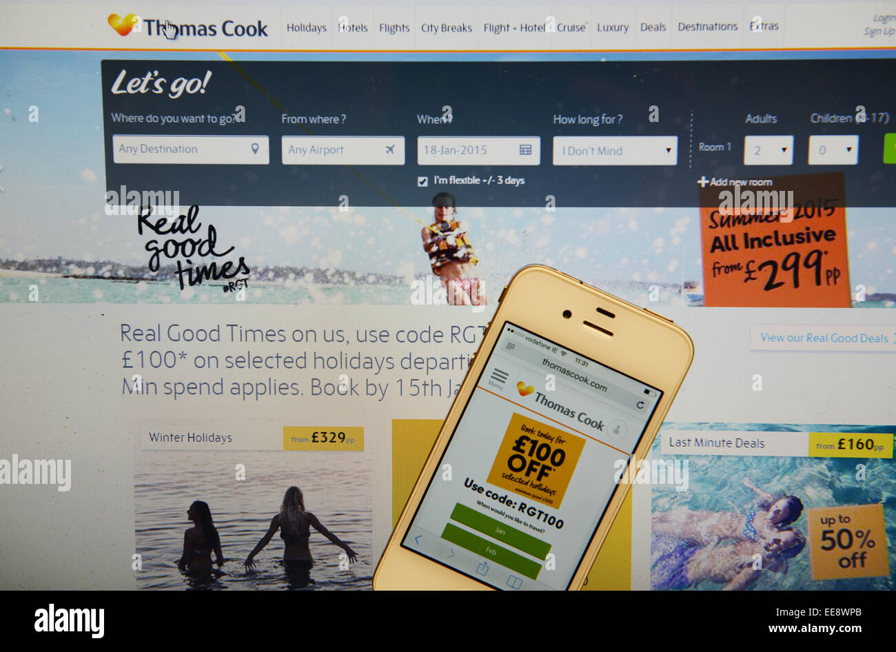 Thomas Cook-Website und Iphone Stockfoto