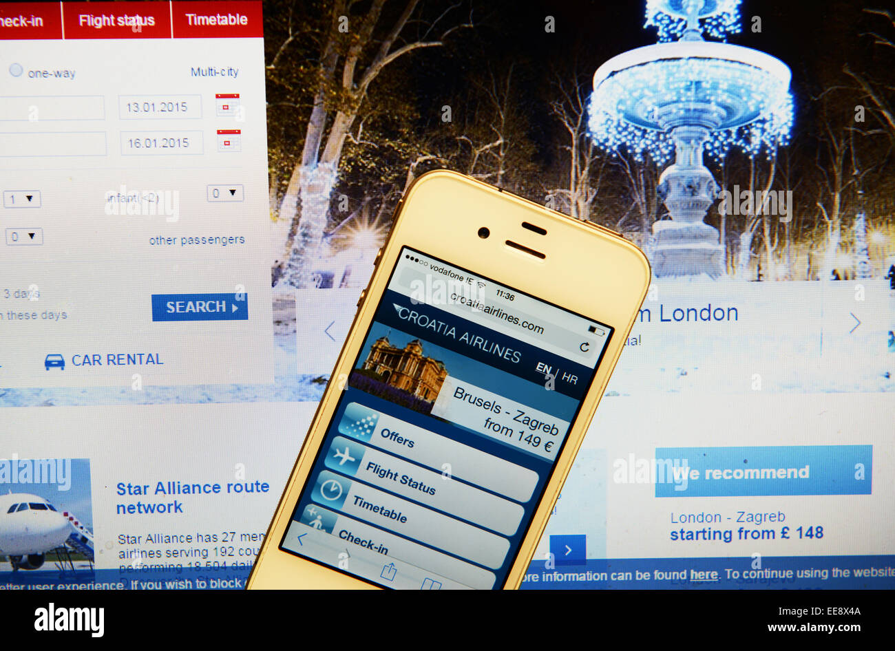 Kroatien-Airlines-Website und Iphone Stockfoto