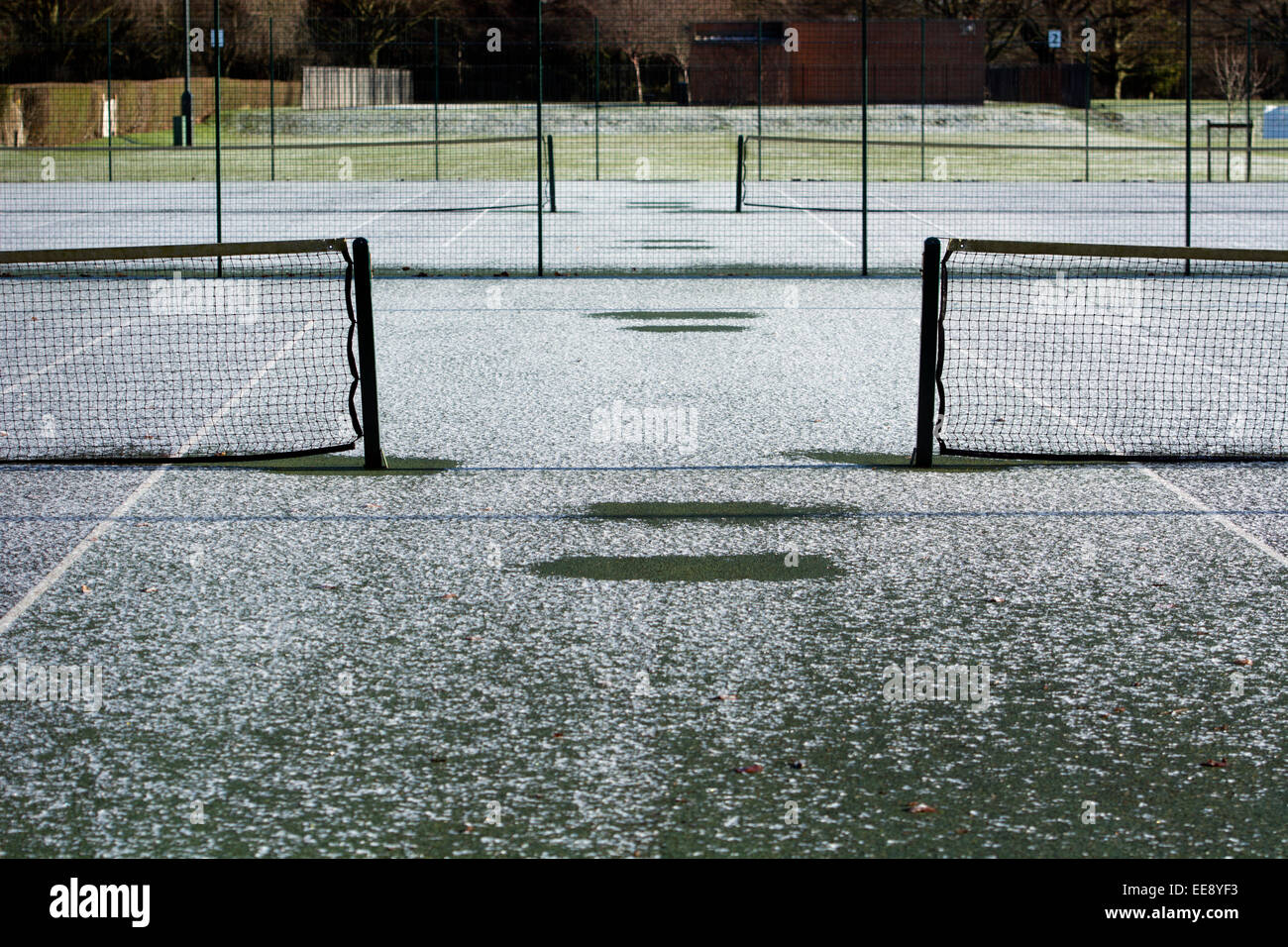 Tennisplätze im Winter, War Memorial Park, Coventry, UK Stockfoto