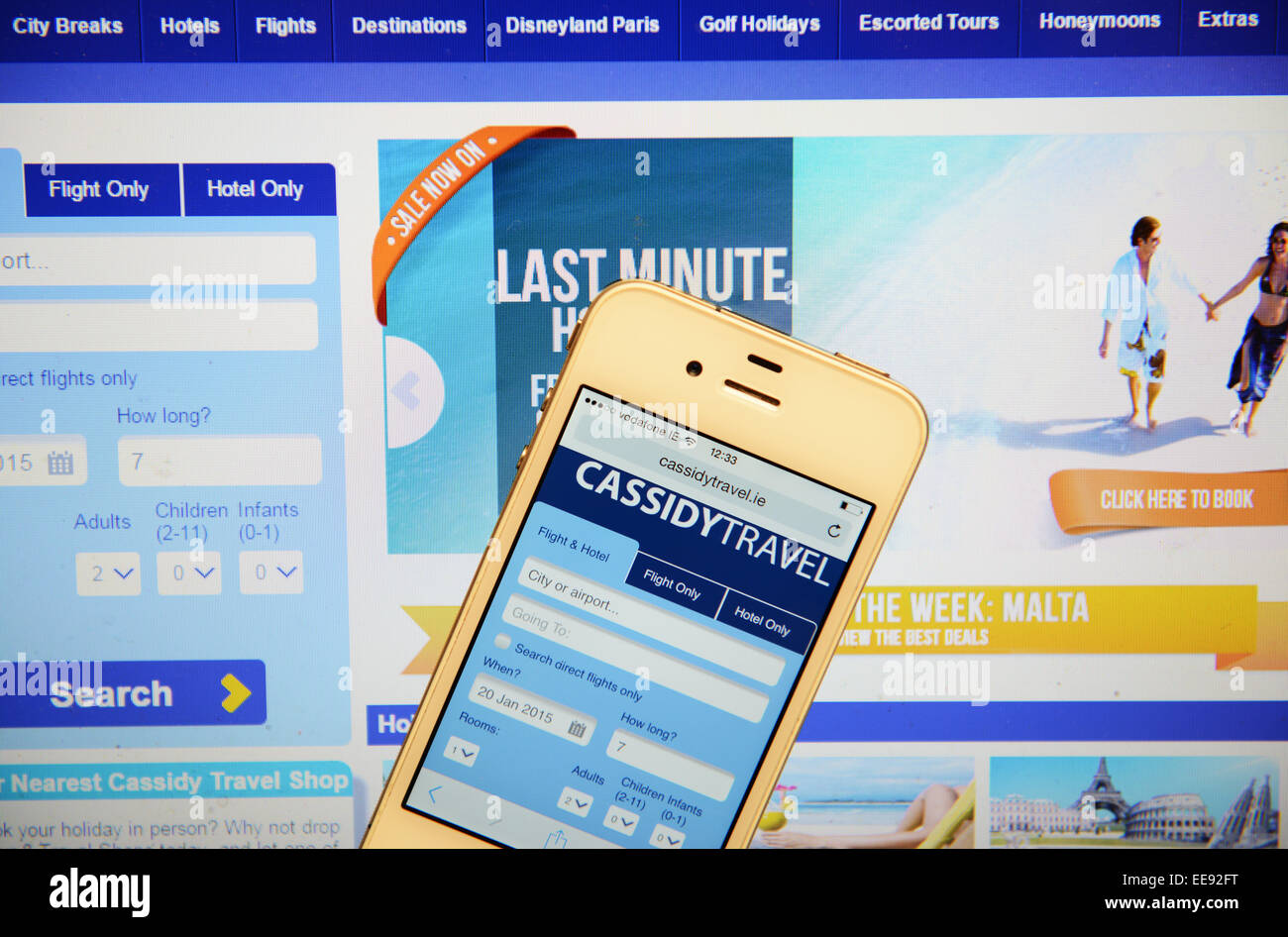 Cassidy-Reise-Website und IPhone Stockfoto