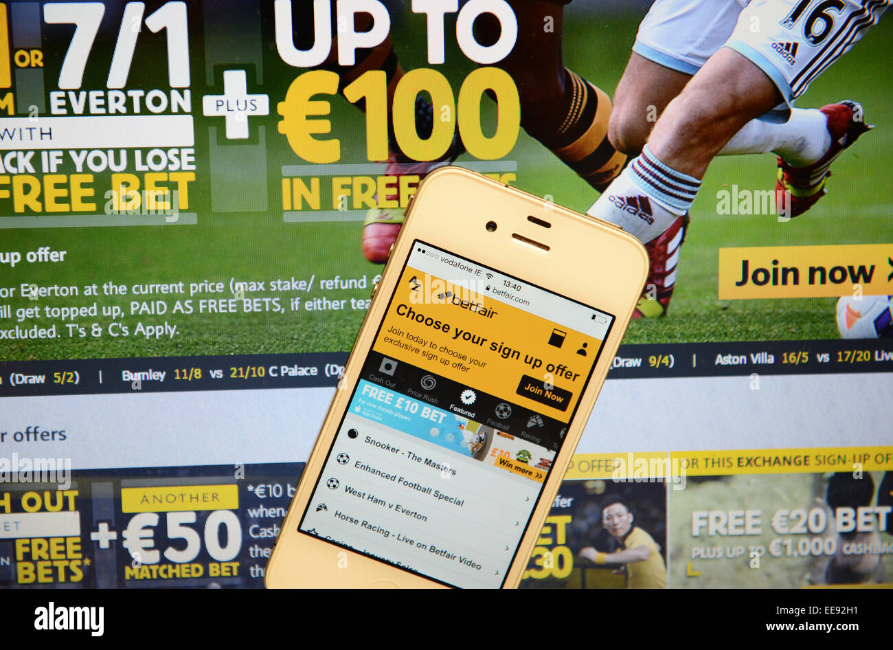 Betfair Website und IPhone Stockfoto
