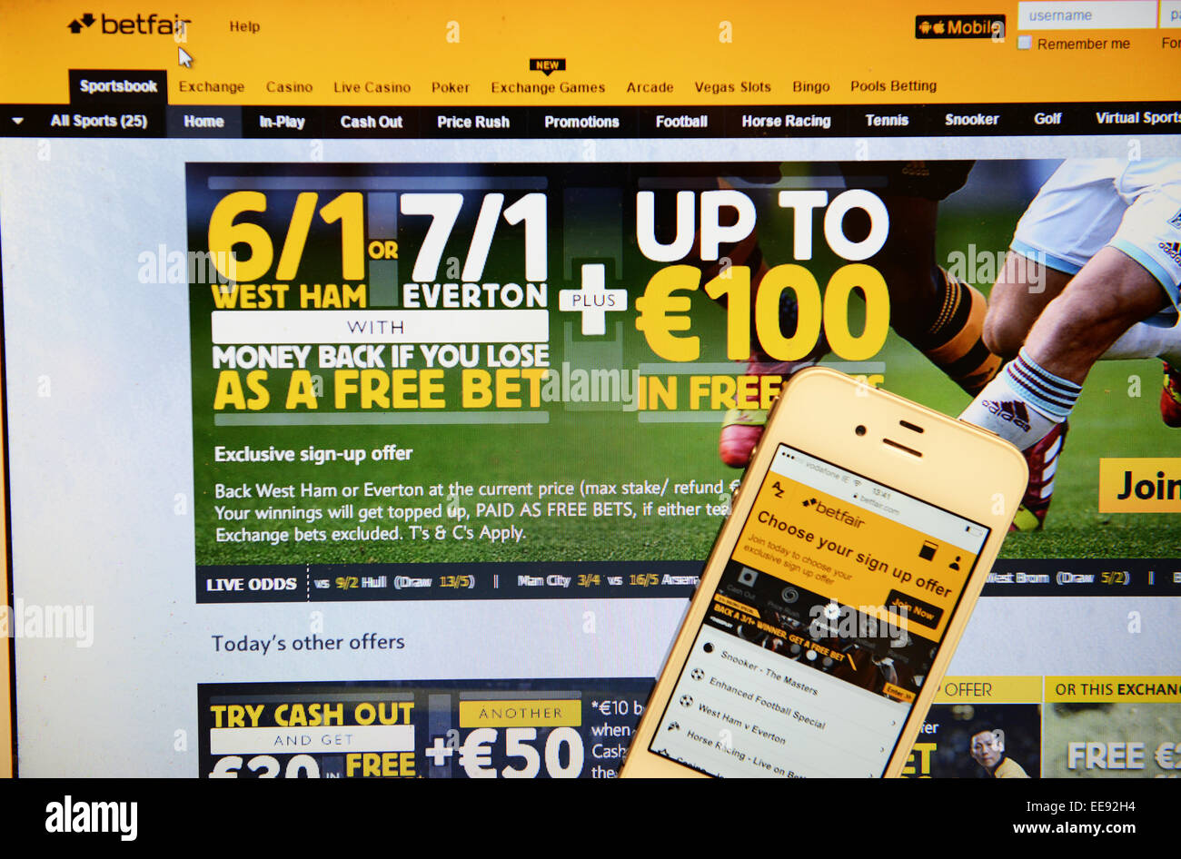 Betfair Website und IPhone Stockfoto