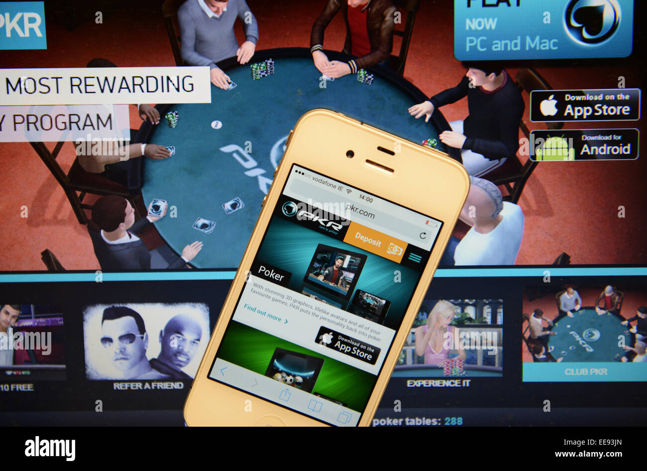 PKR Poker-Website und IPhone Stockfoto