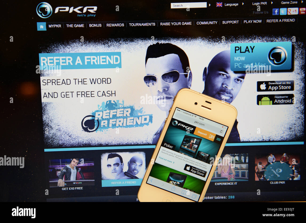 PKR Poker-Website und IPhone Stockfoto
