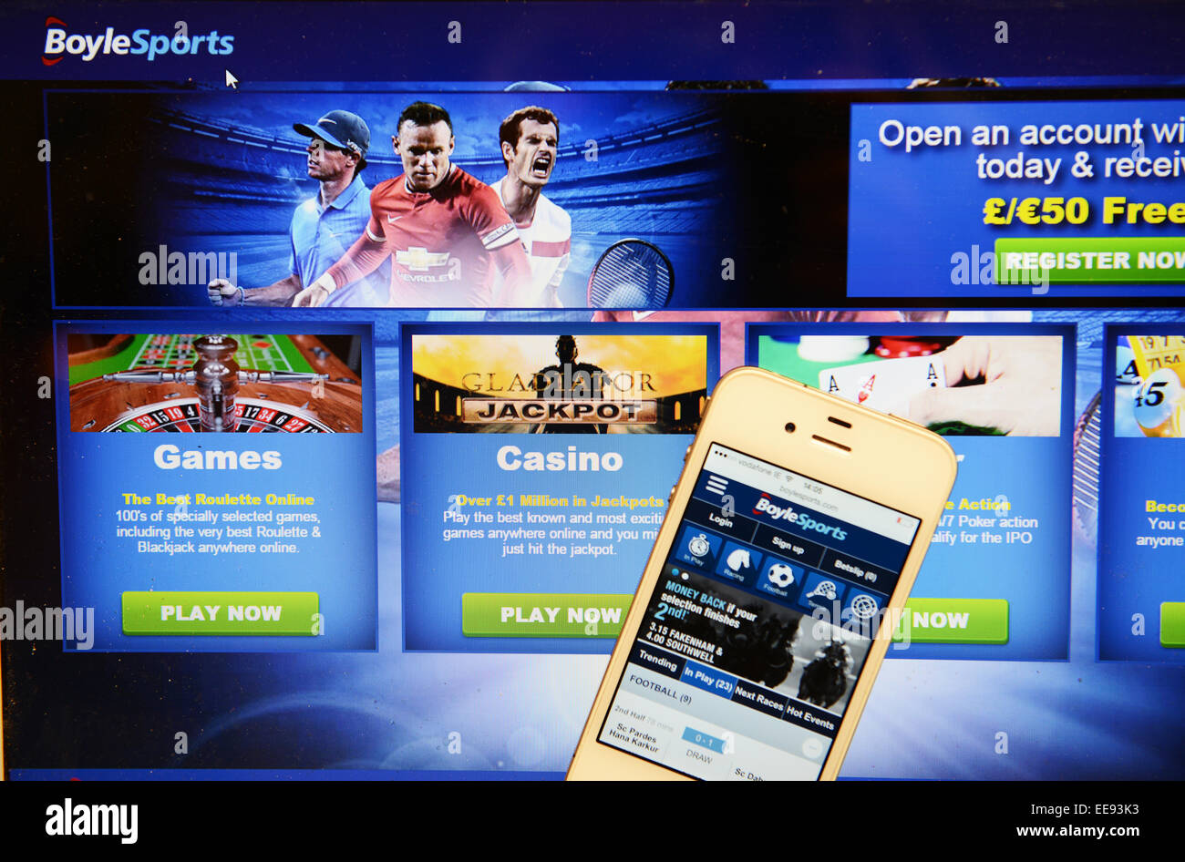 Boyle Sport Website und IPhone Stockfoto