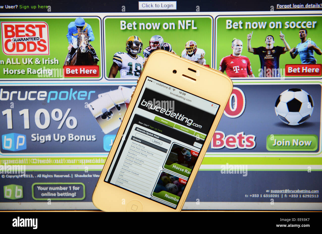 Brucebetting Website und IPhone Stockfoto