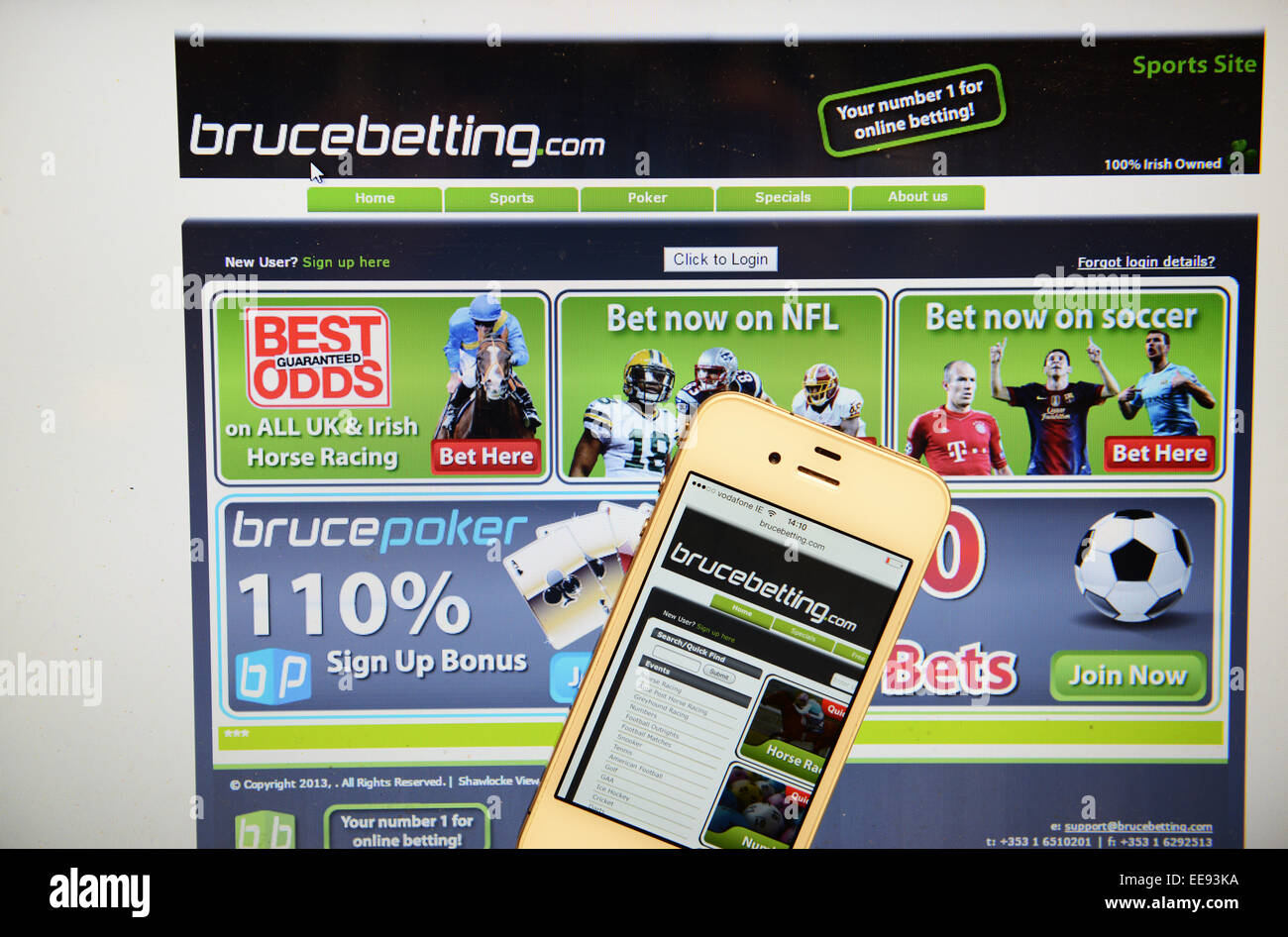 Brucebetting Website und IPhone Stockfoto