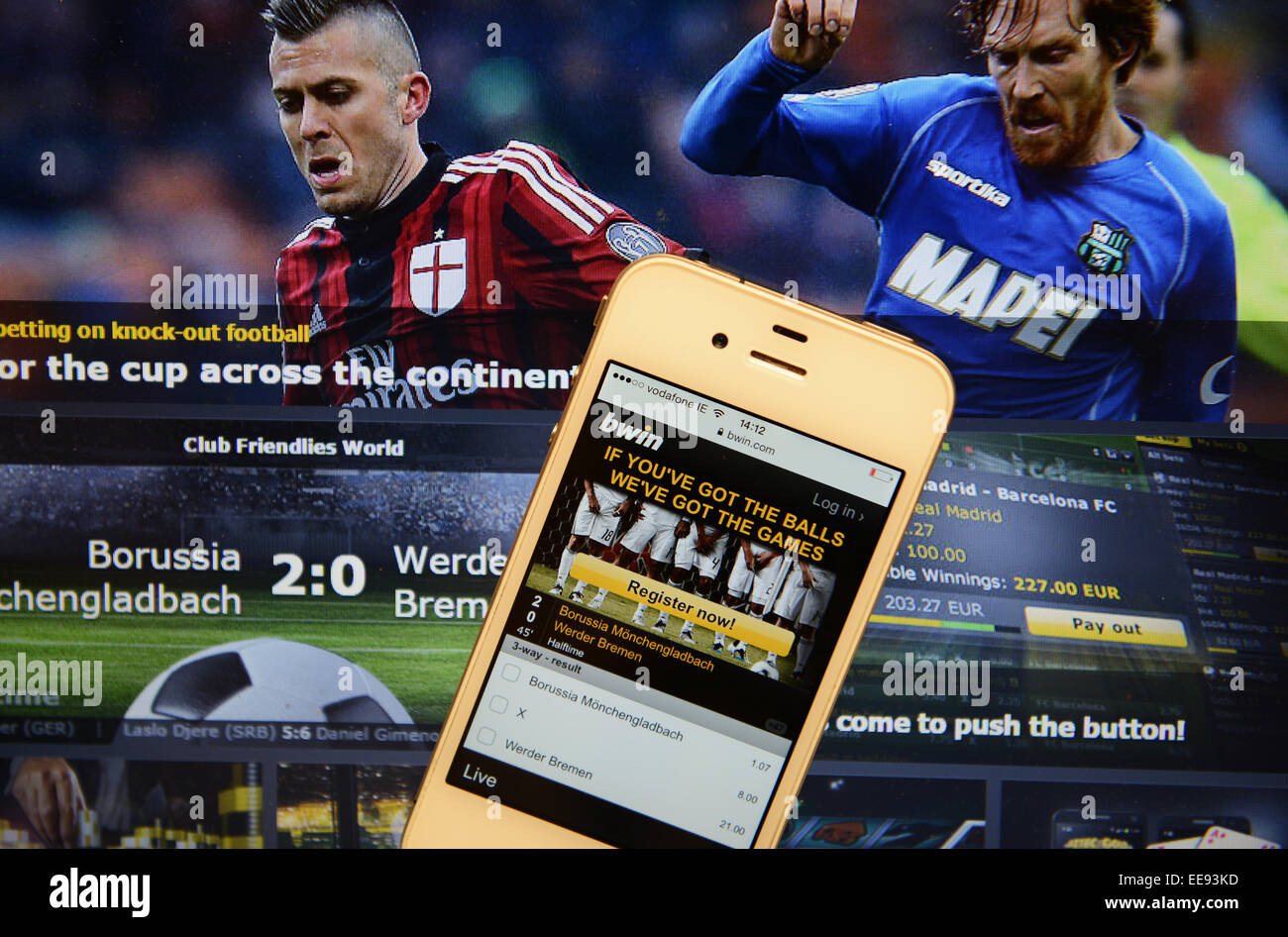 Bwin-Website und IPhone Stockfoto
