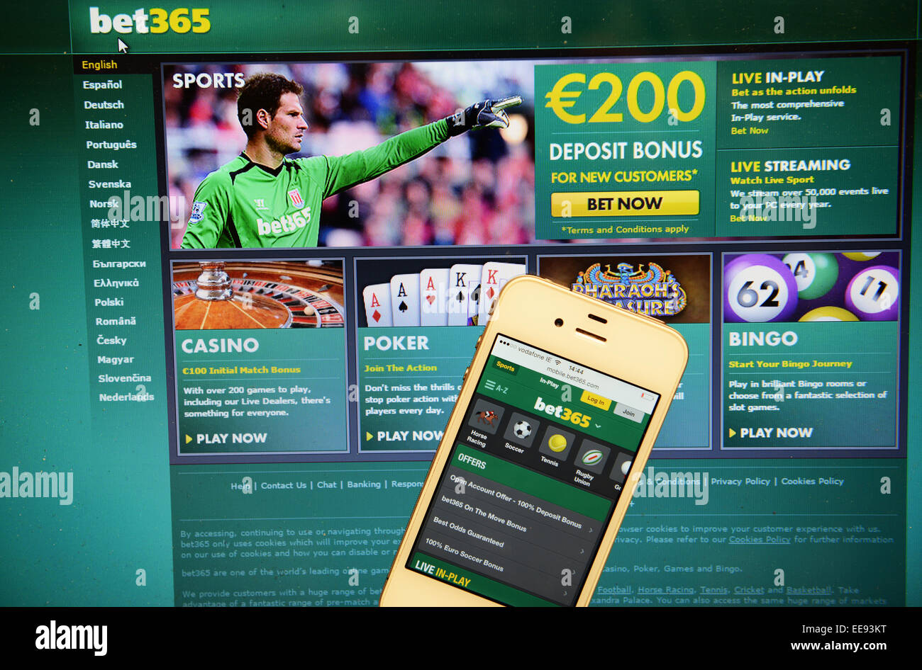 Bet 365 Website und IPhone Stockfoto