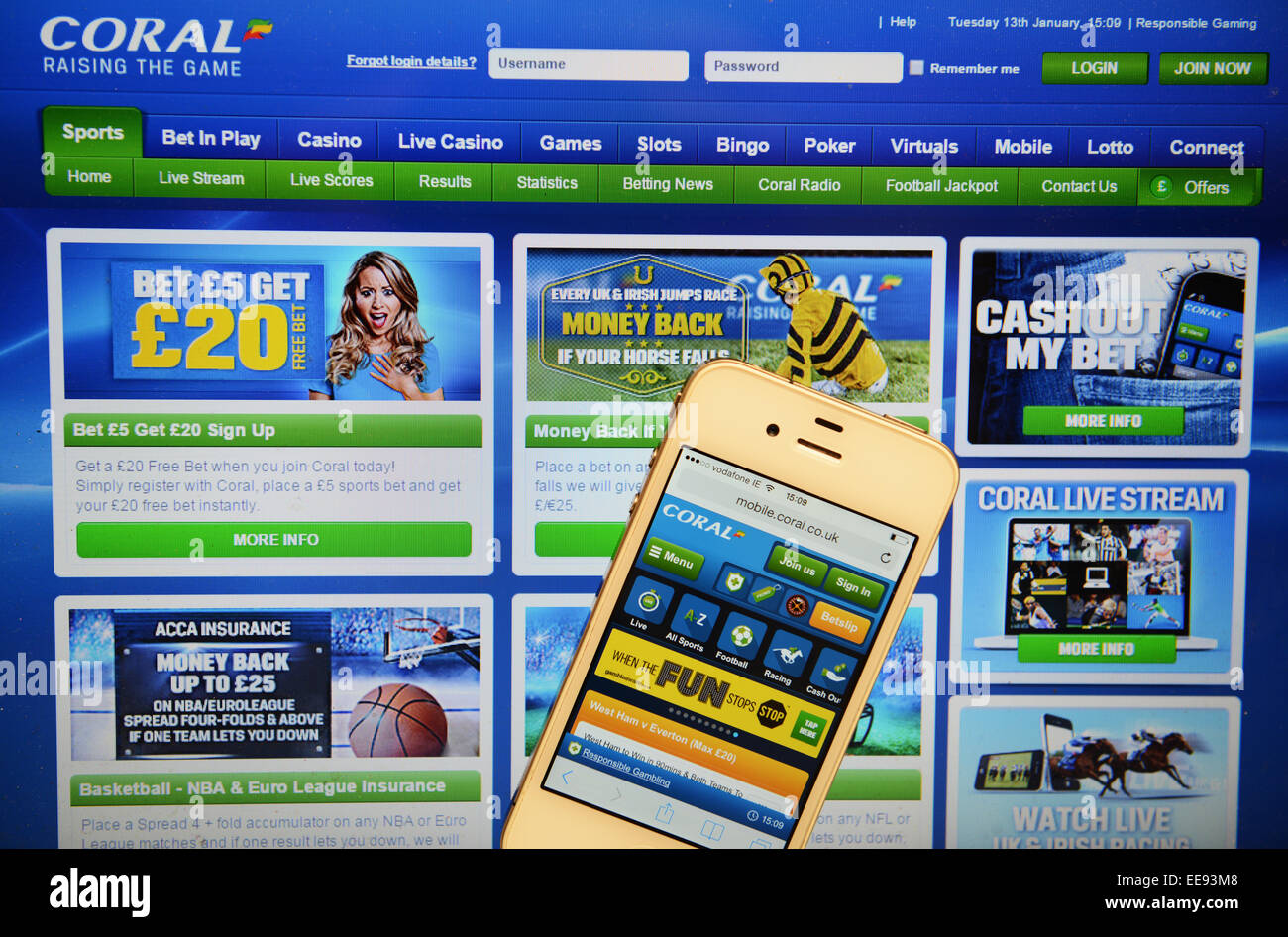 Coral-Website und IPhone Stockfoto