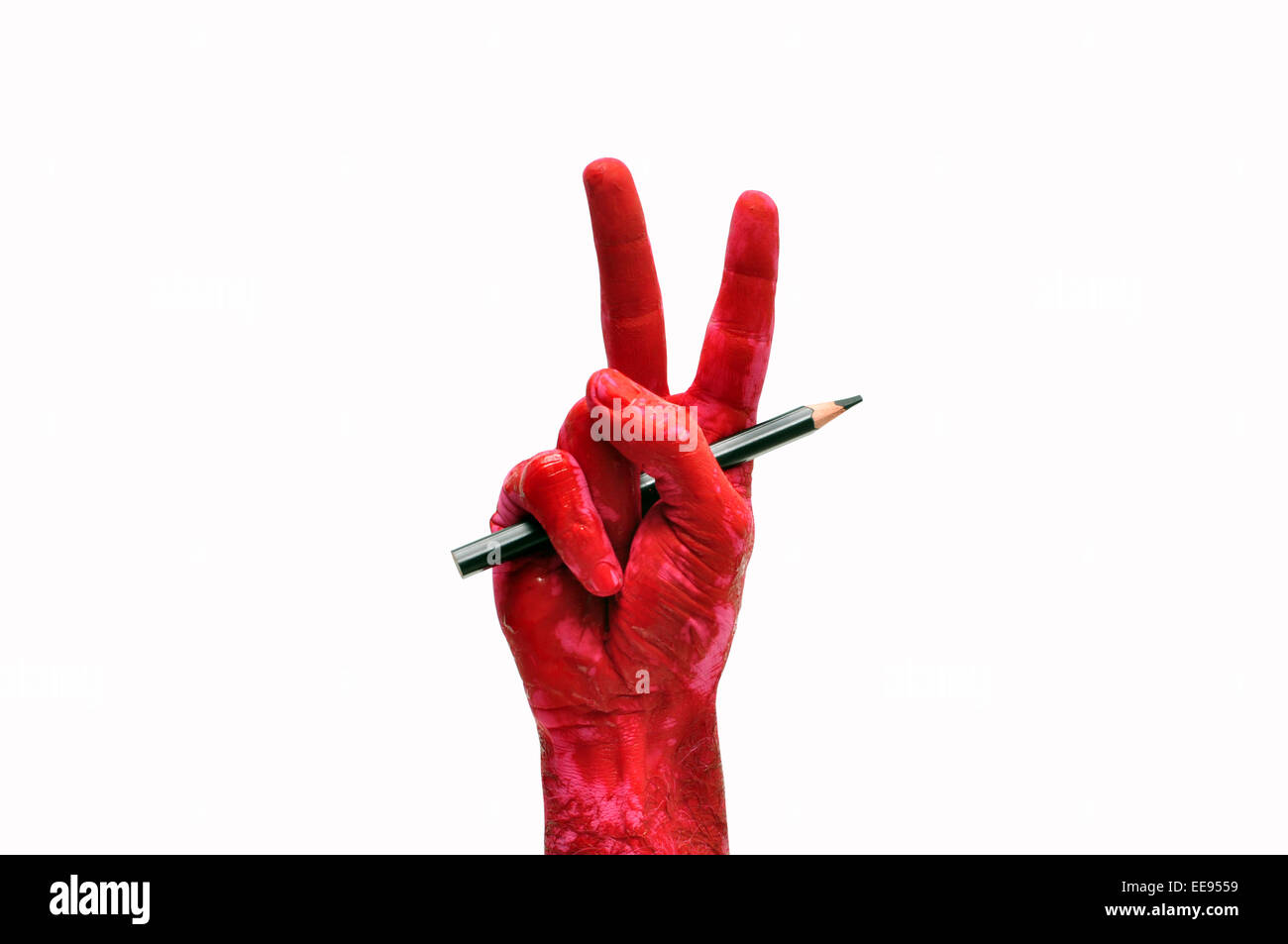 Mann hand v-förmig Finger Sieg Recht auf freie Meinungsäußerung Stockfoto