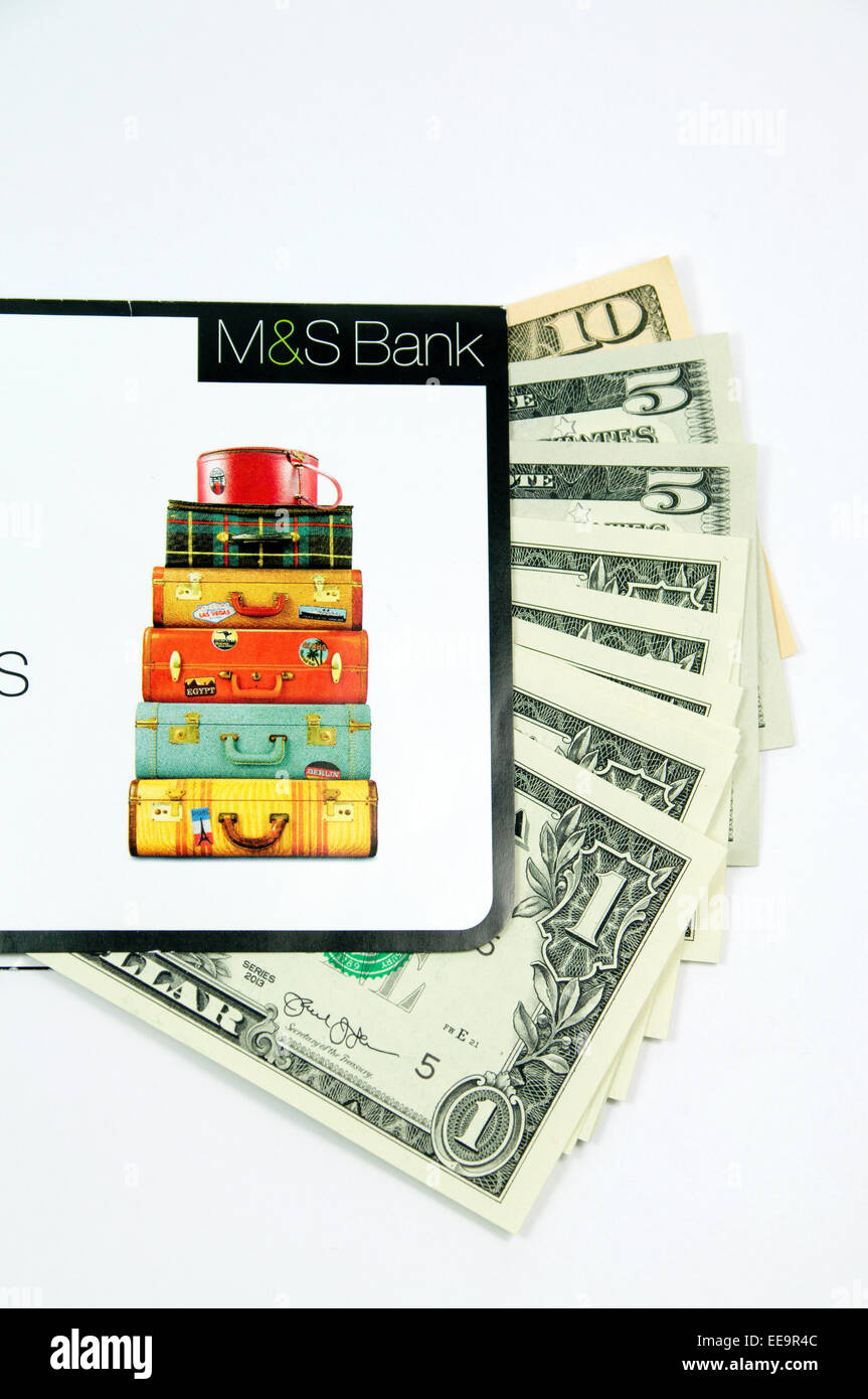M & S Bank Umschlag und US-Dollar. Stockfoto