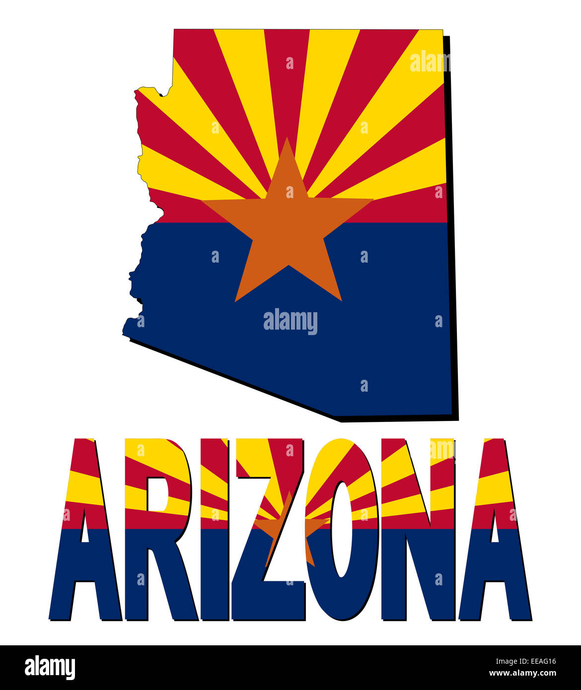 Arizona Karte Flagge und Text illustration Stockfoto