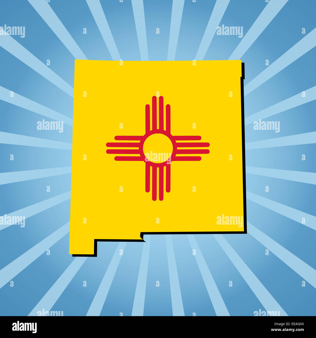 New Mexico Karte Flagge auf Sunburst illustration Stockfoto