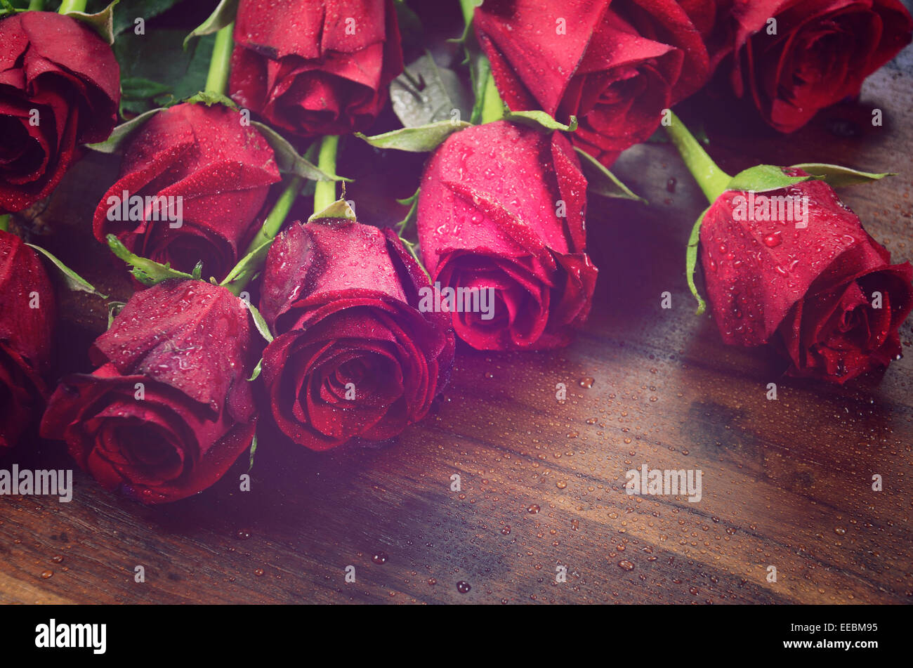 Vintage-Filter rote Rosen Geschenk für Valentinstag, Geburtstag oder besonderen Anlass Stockfoto