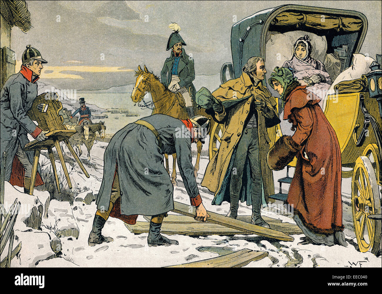 Napoleonische Kriege, die Flucht der königlichen Familie von Königsberg nach Memel durch die Kurische Nehrung am 5. Januar 1807, Louise o Stockfoto