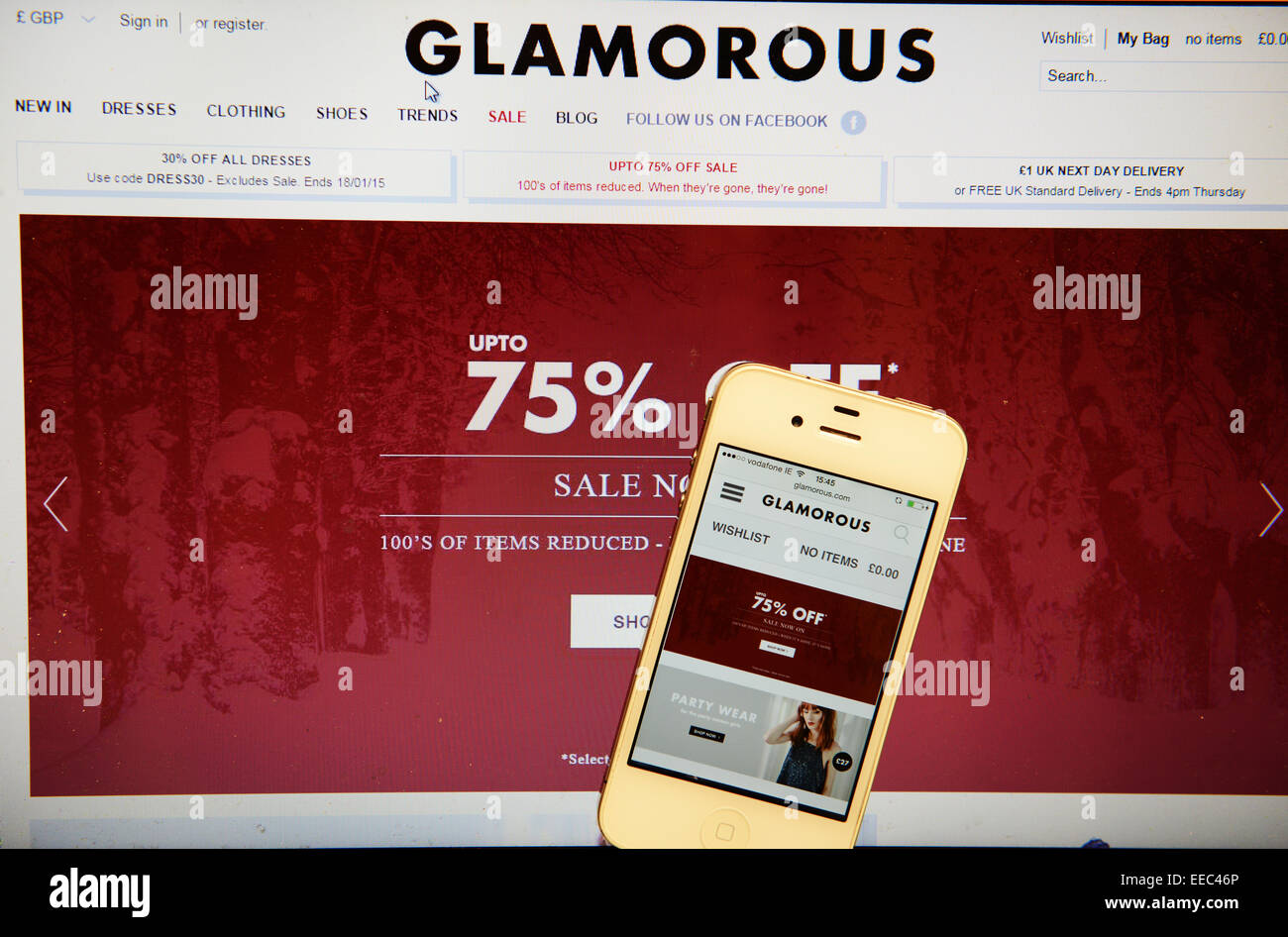 Glamouröse Website und IPhone Stockfoto