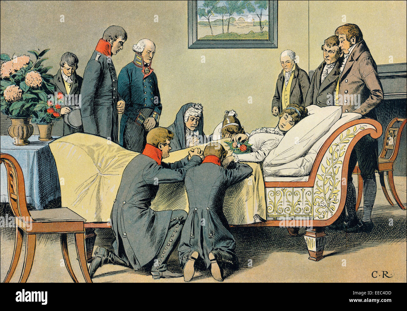 das Sterbebett der Königin am Morgen des 19. Juli 1810, Louise von Mecklenburg-Strelitz, 1776-1810, Queen Consort von Preußen Stockfoto