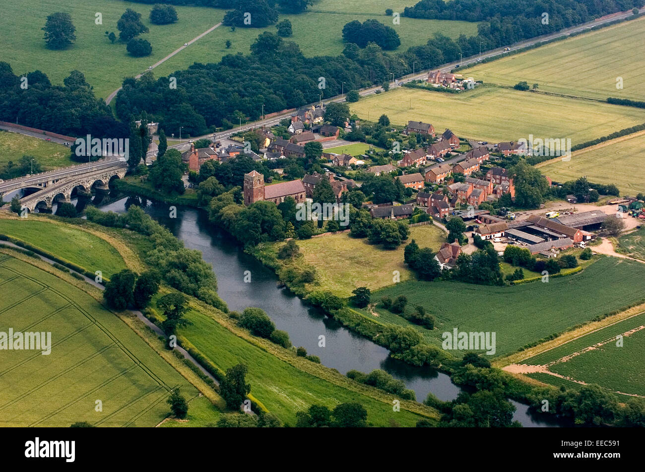 Luftaufnahme von Atcham in der Nähe von Shrewsbury. Stockfoto