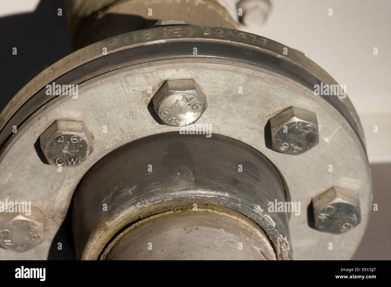 Industrielle Rohrleitungen Anschluss Flansch detail Stockfoto