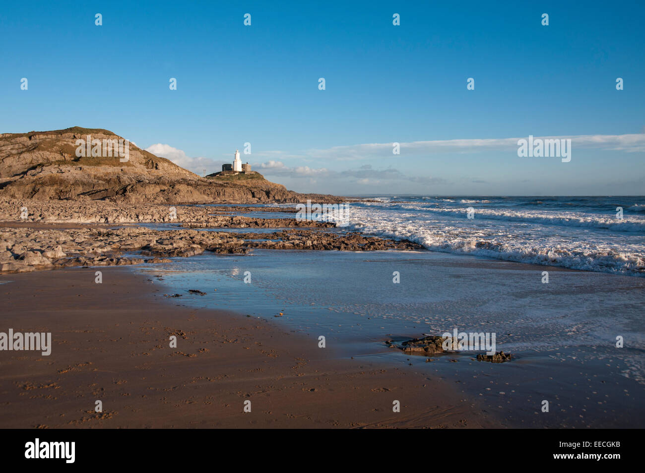 Murmelt Rock Leuchtturm, murmelt Kopf, Swansea Bay, West Glamorgan, South Wales, UK. Stockfoto