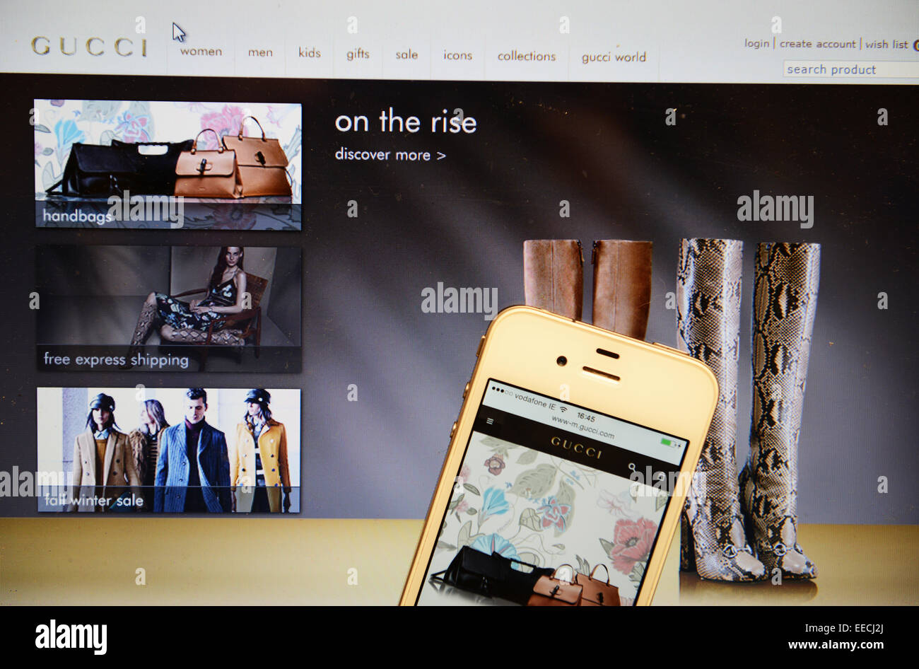 Gucci-Website und IPhone Stockfoto
