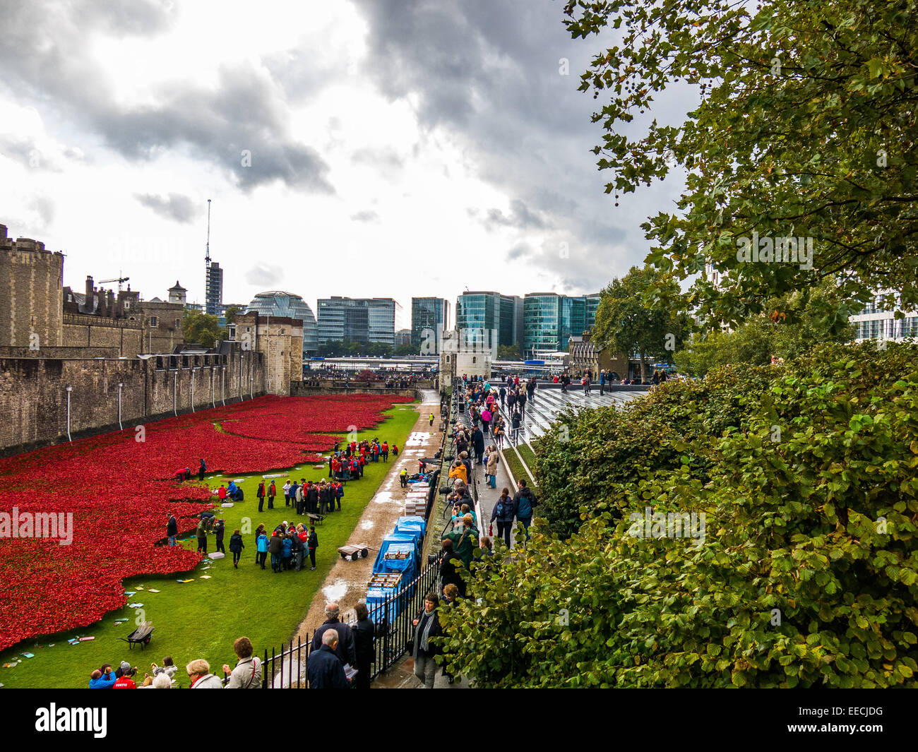 Keramik Mohn außerhalb des Tower of London um 100 Jahre seit dem Beginn des ersten Weltkriegs zu gedenken Stockfoto