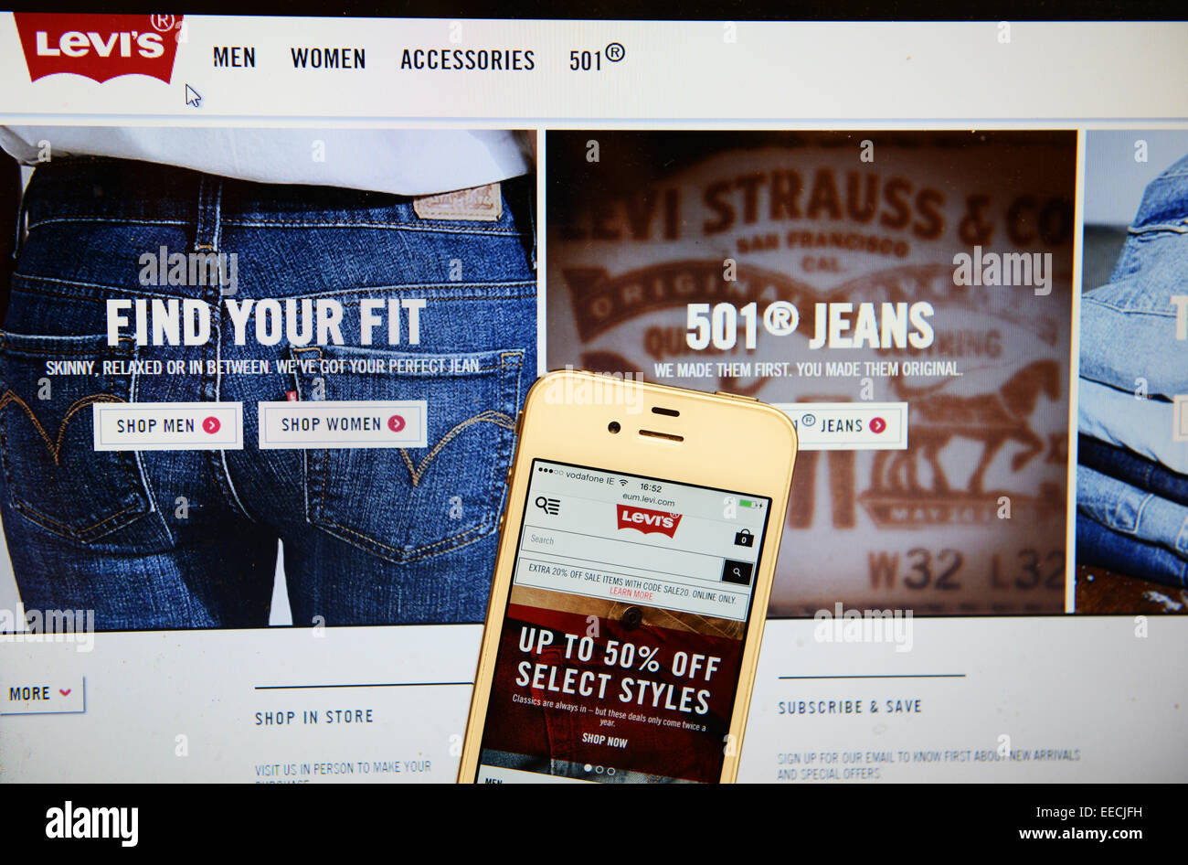 Levis-Website und IPhone Stockfoto