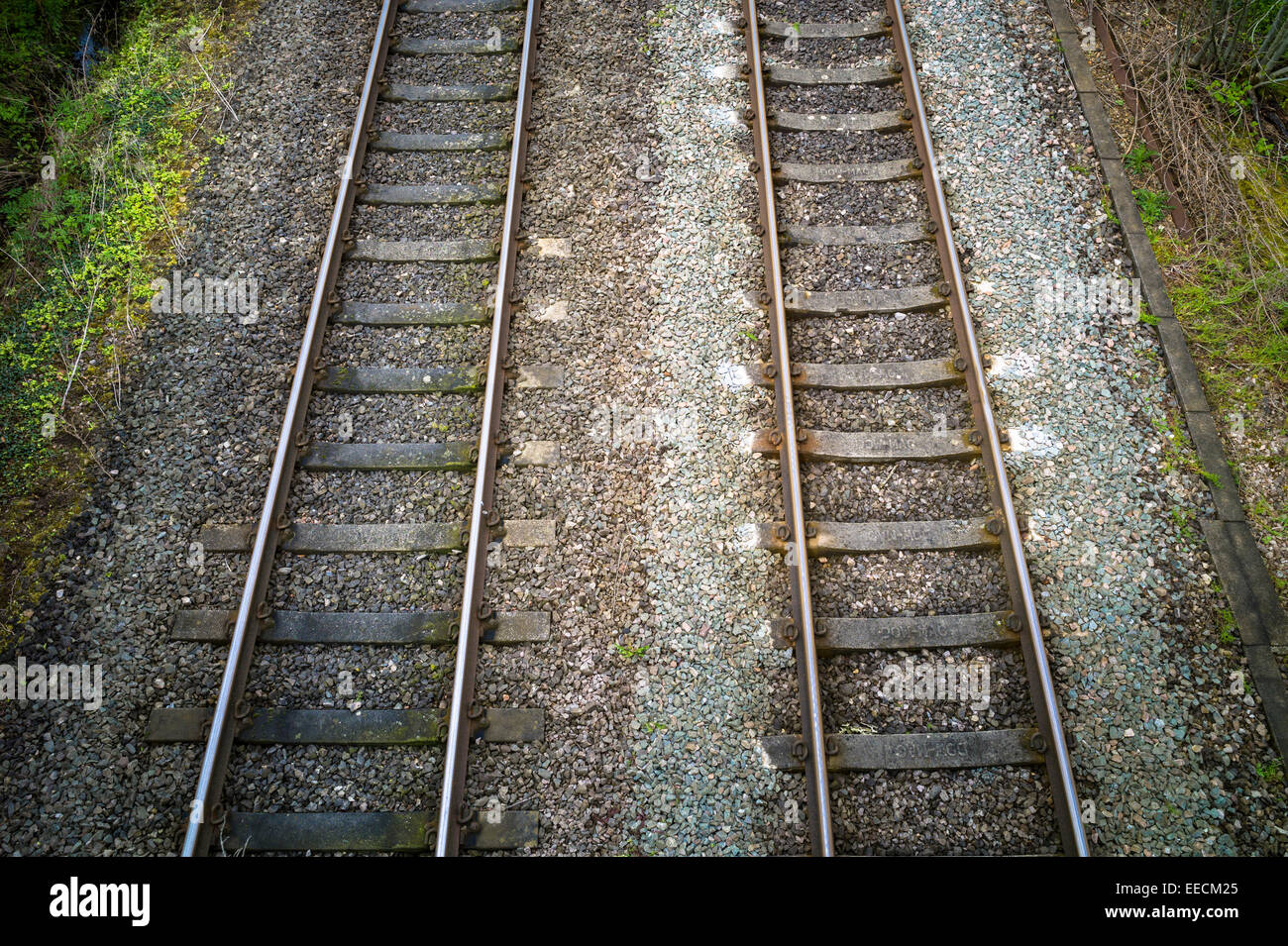 Gleis an Bahnlinie in der Nähe von Kingham in Oxfordshire, Vereinigtes Königreich Stockfoto
