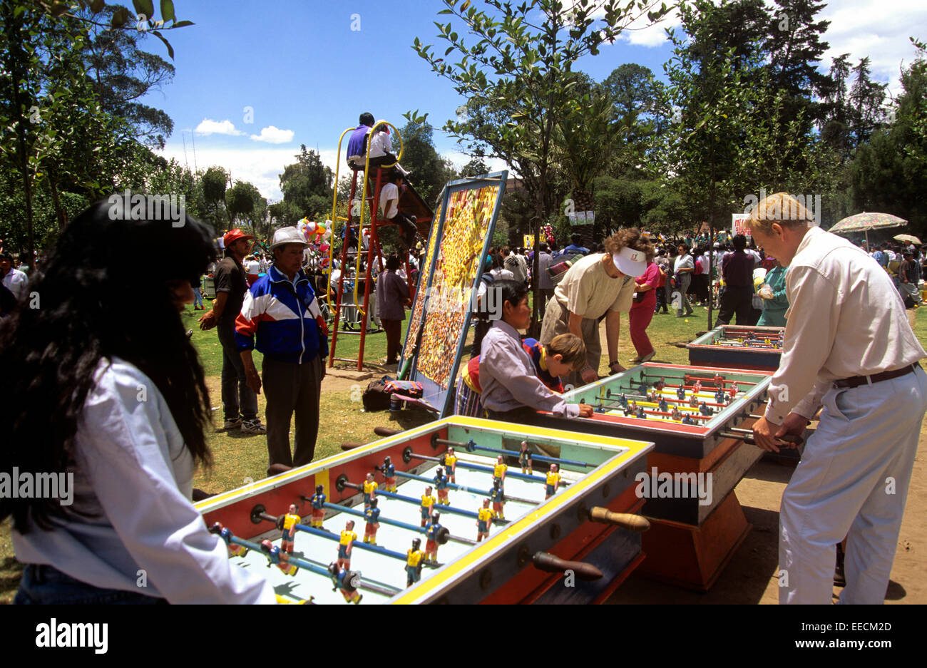 Tischfußball ist beliebt bei Quitos El Ejido-Park, Quito, Ecuador, Südamerika Stockfoto