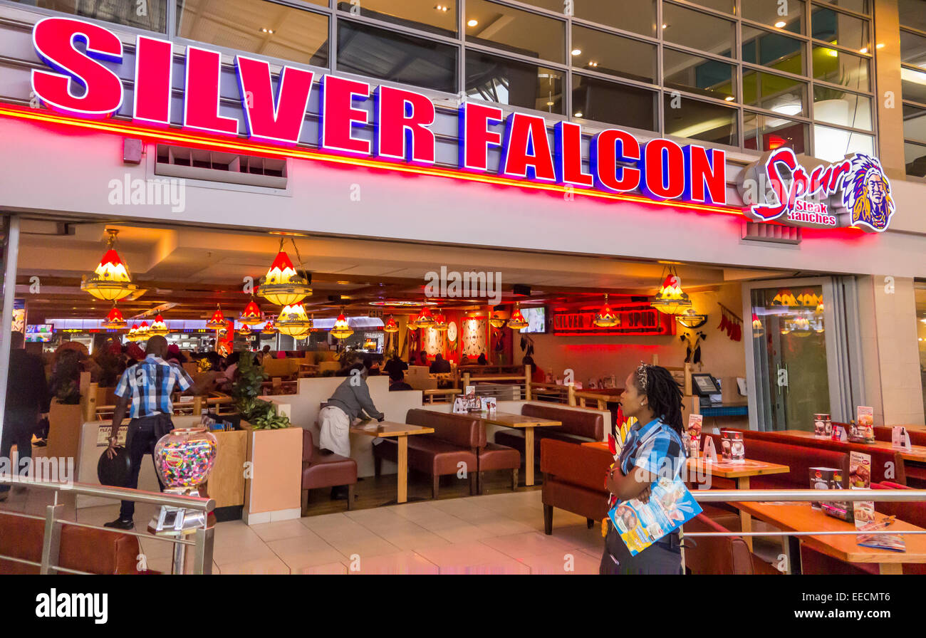 SOWETO, JOHANNESBURG, Südafrika - Silber Falcon Lage der Spur Steak Ranches Restaurant-Kette, Maponya Mall shopping ce Stockfoto