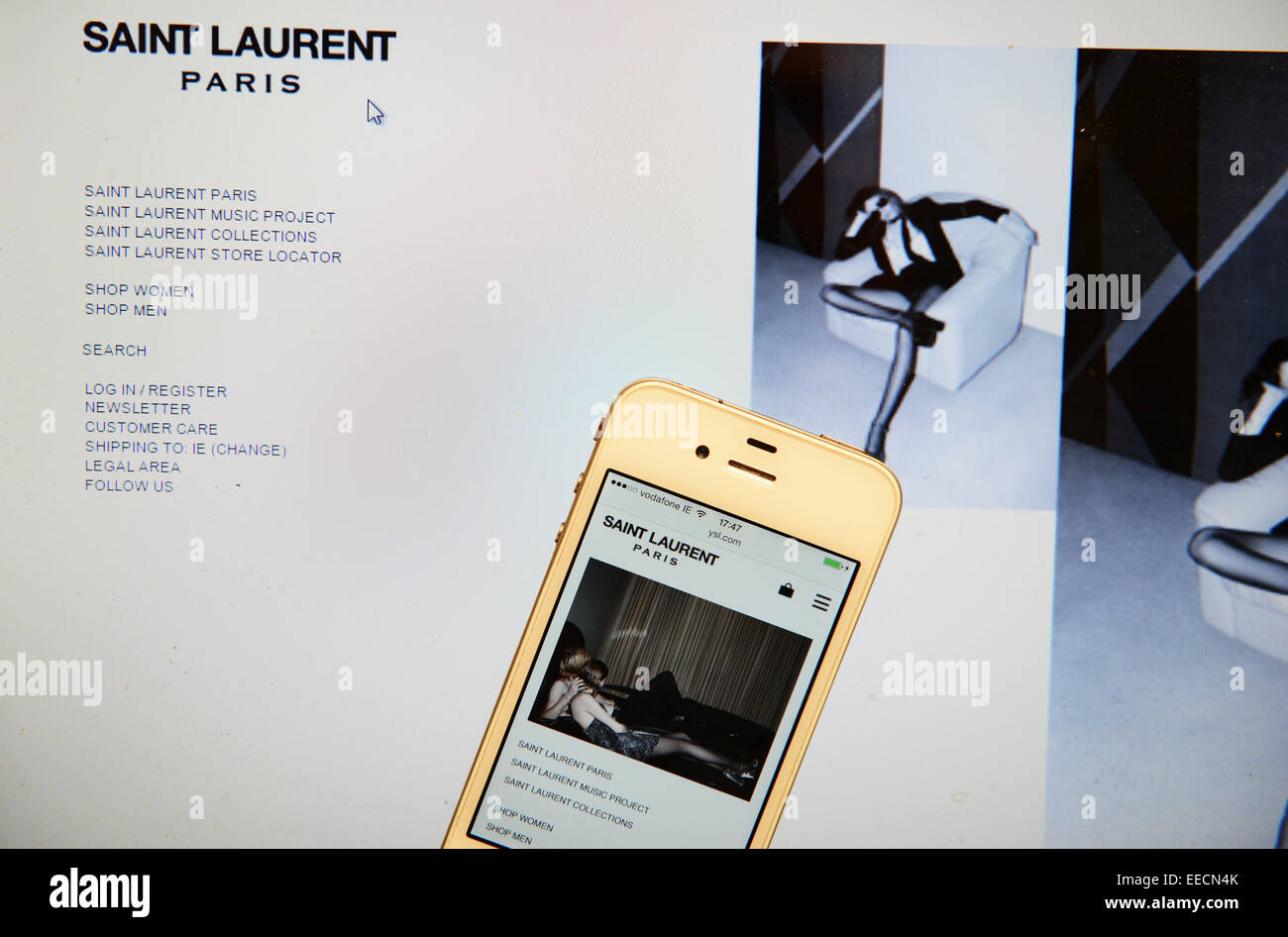 Saint Laurent Website und IPhone Stockfoto