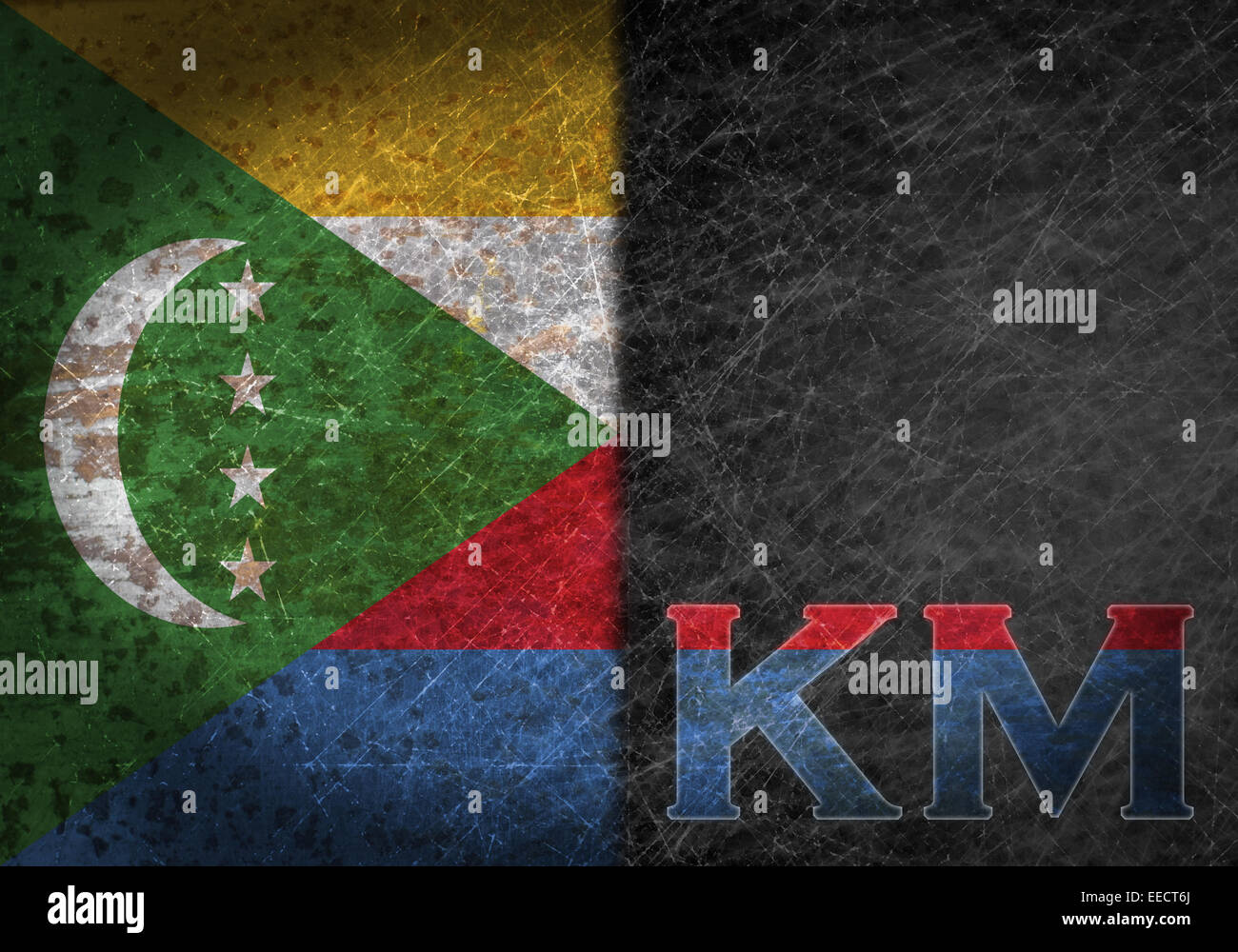 Alte rostige Blechschild mit einer Fahne und Land Abkürzung - Komoren Stockfoto