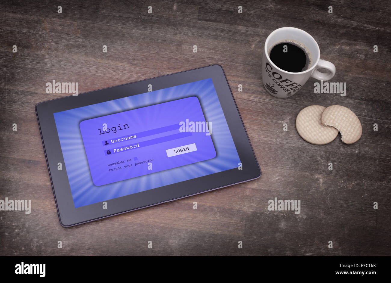 Login-Schnittstelle auf Tablet - Benutzernamen und das Kennwort, blau Stockfoto