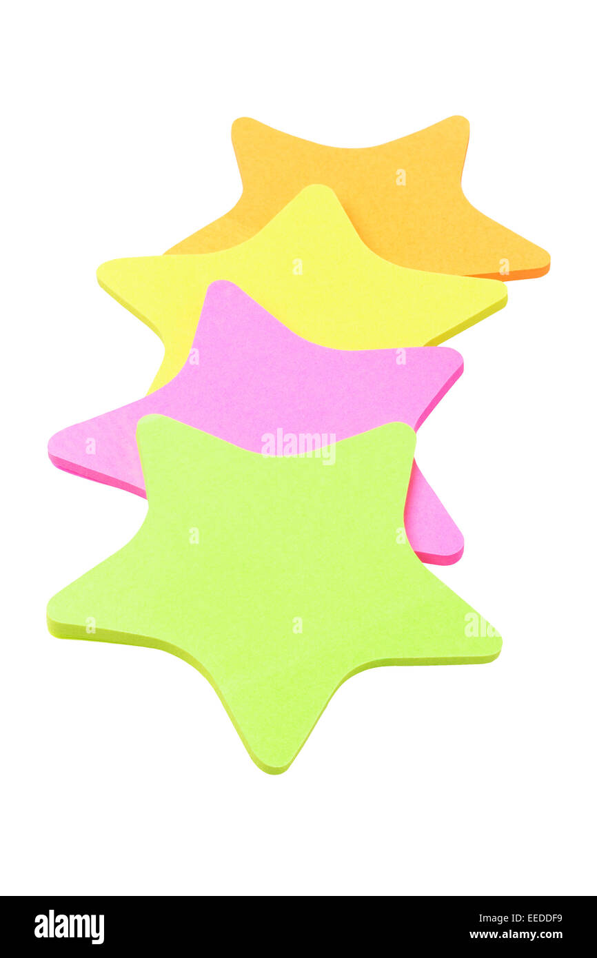 Bunte Sternform Papier Sticker auf weißem Hintergrund angeordnet Stockfoto