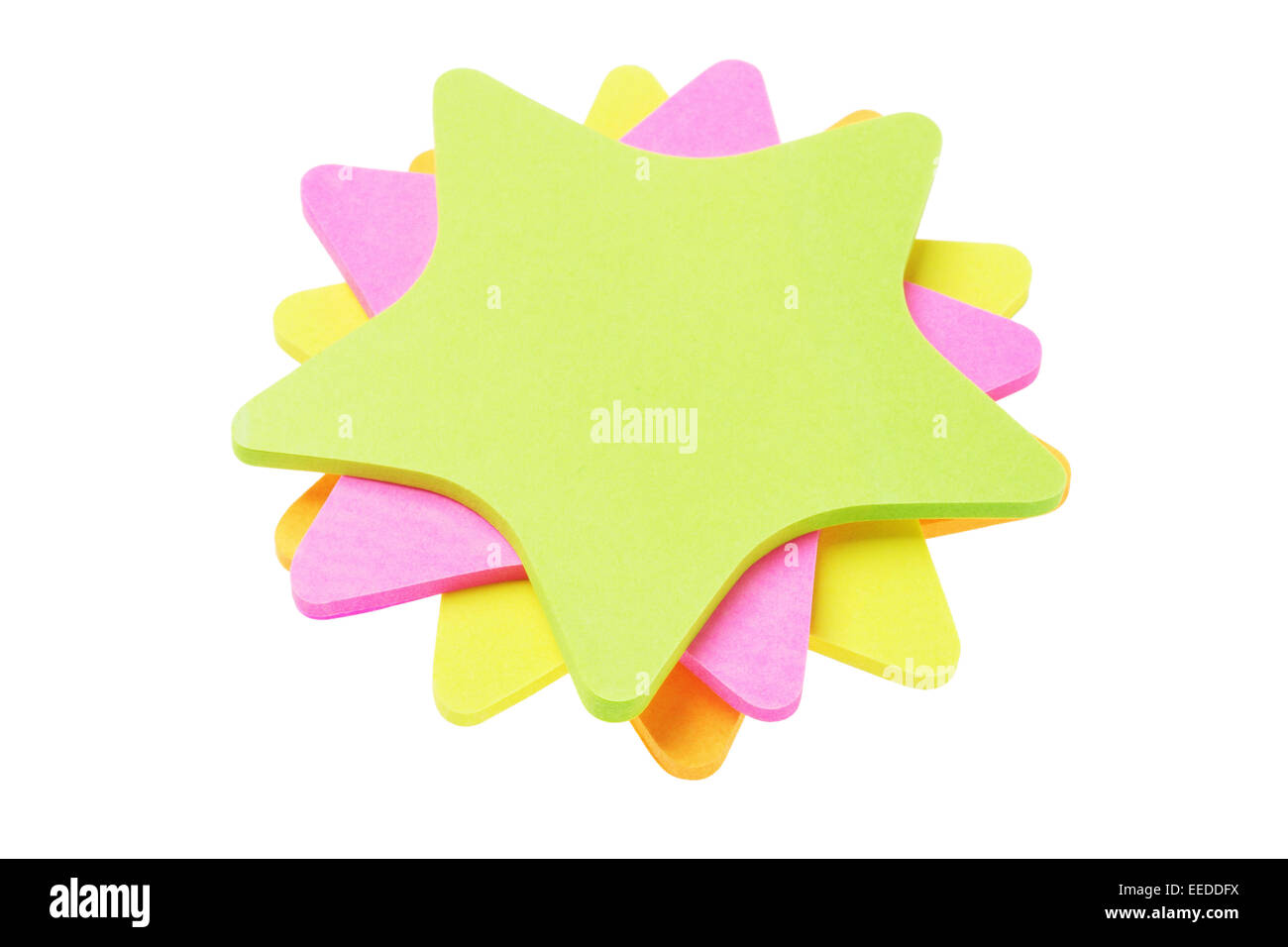 Stapel von bunten Sternform Papier Sticker auf weißem Hintergrund Stockfoto