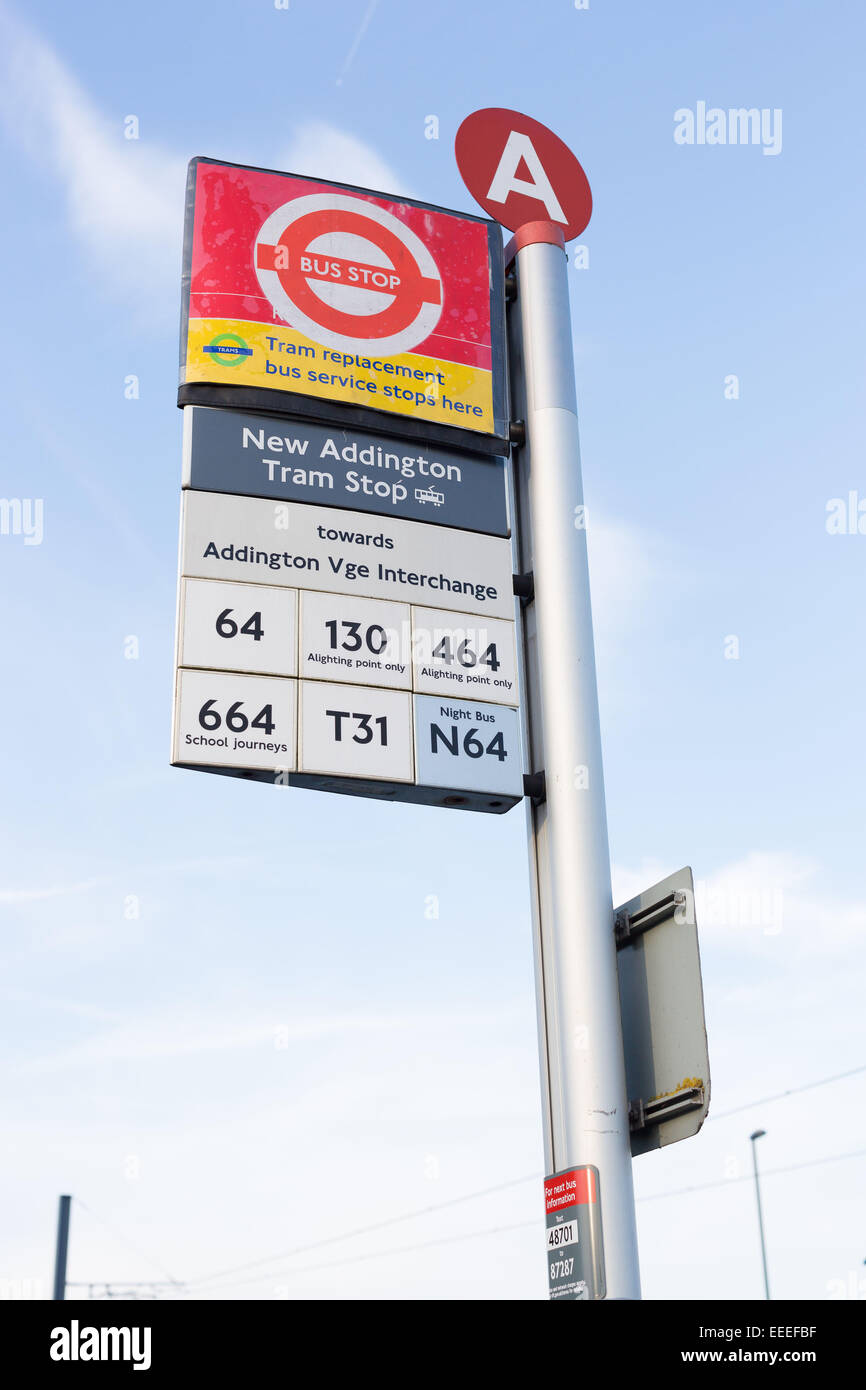Straßenbahn Ersatz Bus Service Schild am neuen Addington Stockfoto