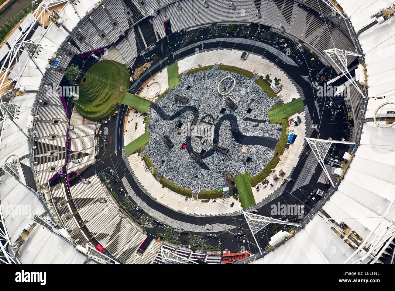 Luftansicht des Olympiastadions im Vorfeld der Spiele 2012 Stockfoto