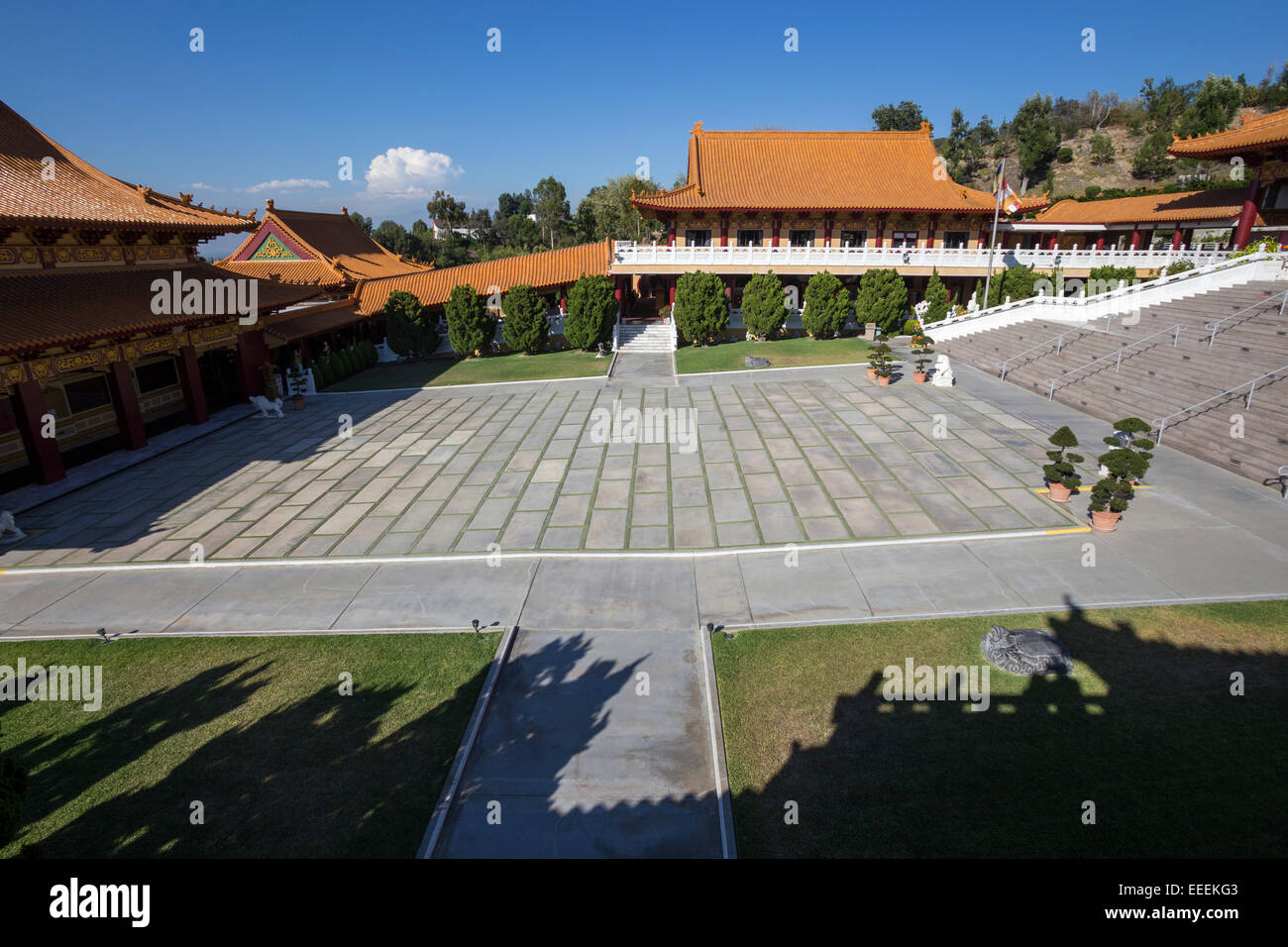 Chinesischer Architektur, Innenhof, Hsi Lai Tempel, Stadt Hacienda Heights, Los Angeles County, Kalifornien Stockfoto