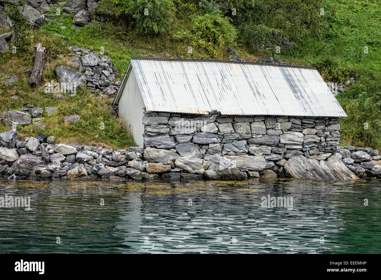 Ferienhaus am Geirangerfjord in Norwegen Stockfoto