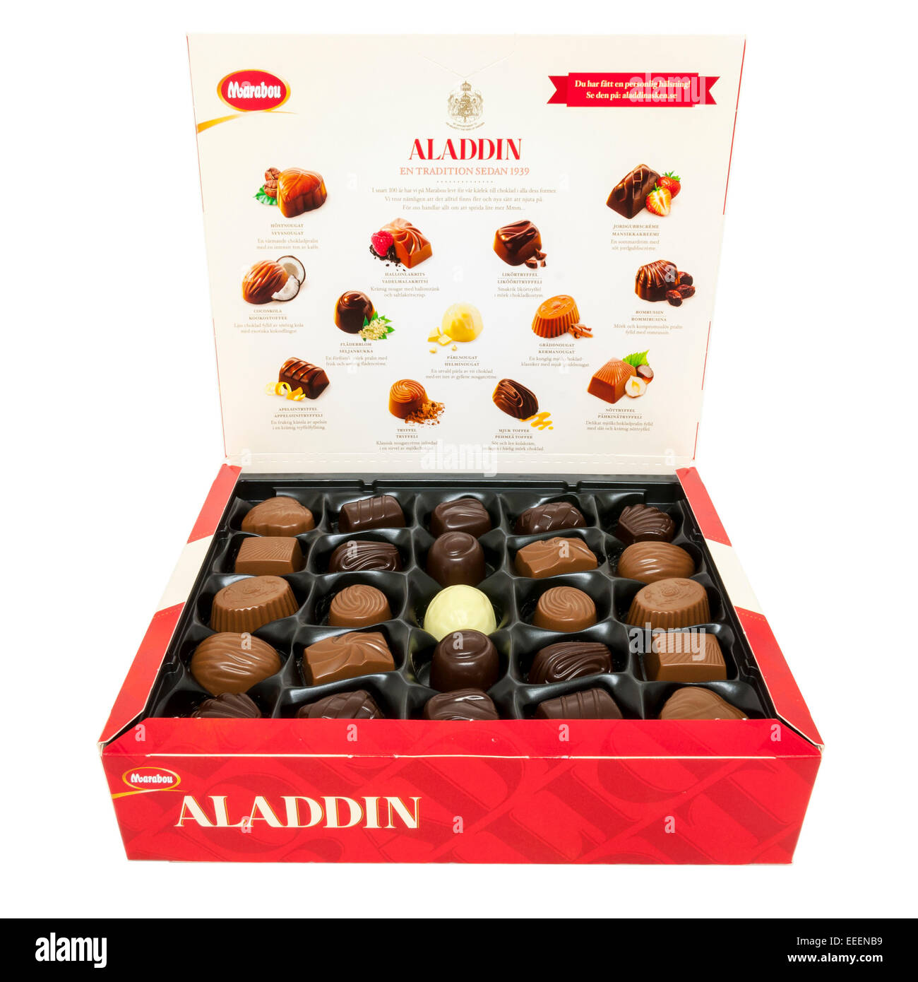 HELSINGBORG, Schweden - 20. Dezember 2014: Aladdin Schokolade Auswahl Isolated On White Background.  eine beliebte Auswahl in Stockfoto