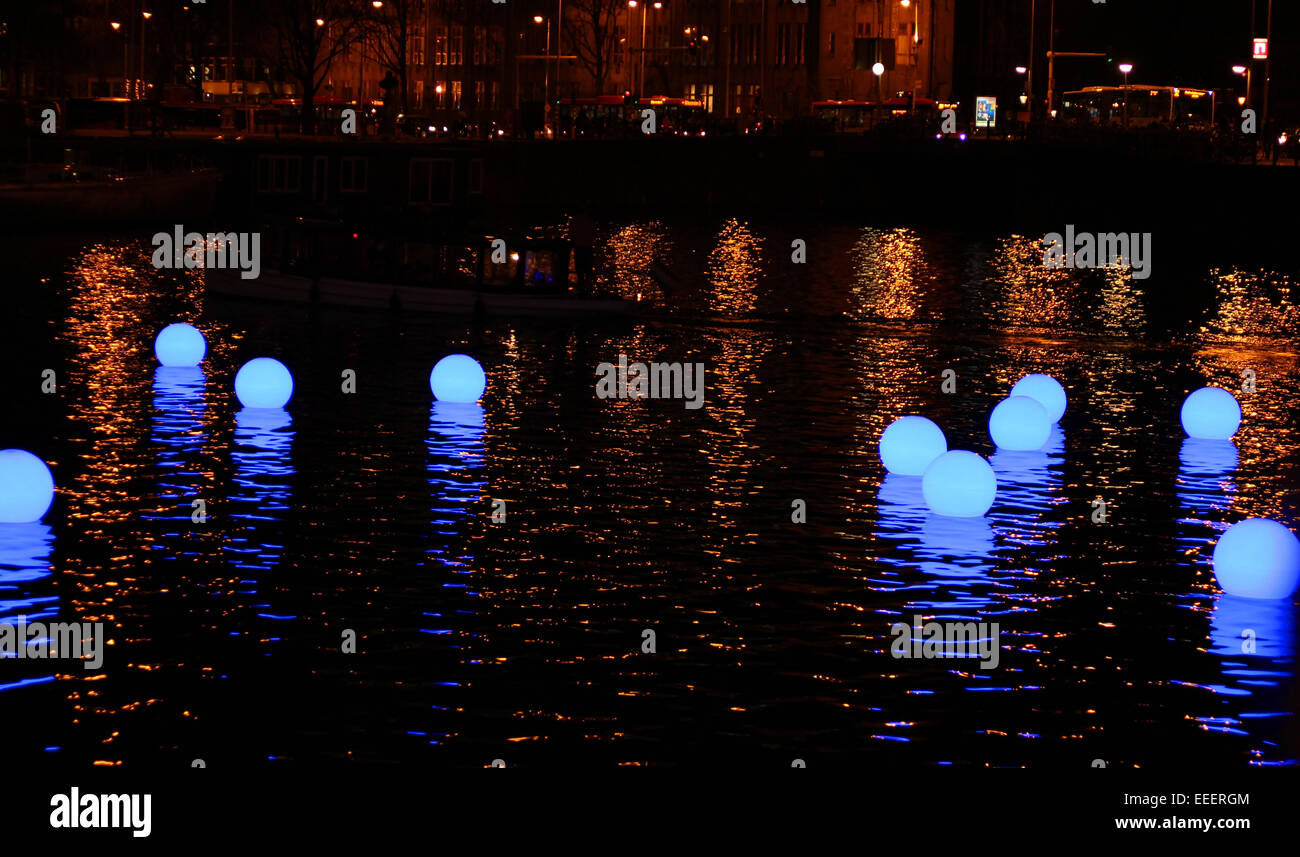 Schwimmende Lichter in Amsterdam Light Festival Stockfoto