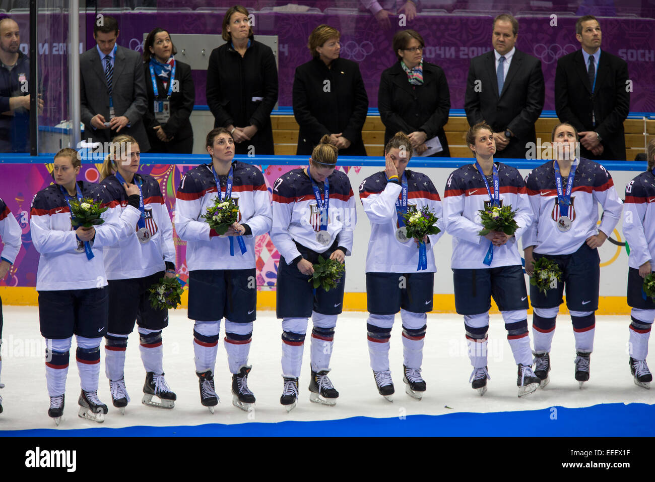 Frauen Team USA gewinnt die Silbermedaille vs. Kanada bei den Olympischen Winterspiele Sotschi 2014 Stockfoto