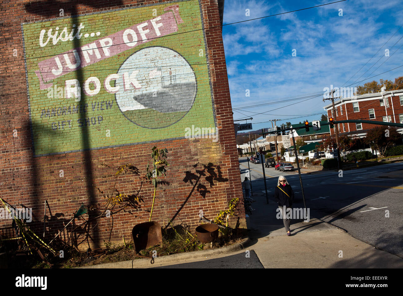 Alten touristischen Zeichen in historischen Hendersonville, NC Stockfoto