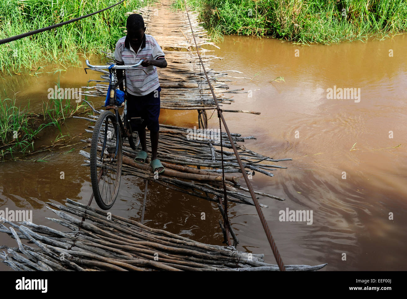 Tansania, Korogwe, Hängebrücke in Kwalukonge / TANSANIA, Korogwe, Haengebruecke in Kwalukonge Stockfoto