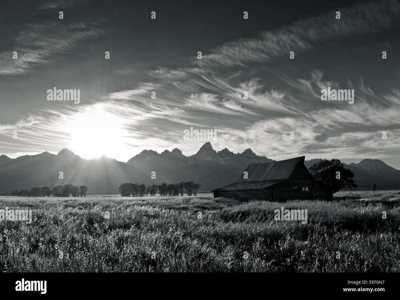 T. A. Moulton Scheune im Grand Teton National Park bei Sonnenuntergang Stockfoto