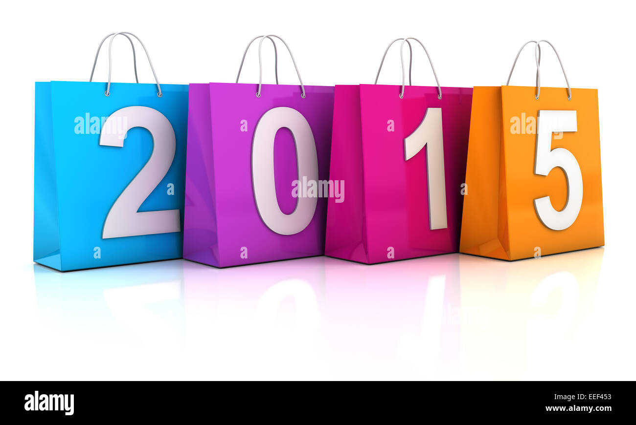 Bunte Tragetaschen mit 2015, 3d render Stockfoto